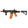 Black and orange rifle on a white background