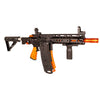 Black and orange airsoft gun on a white background