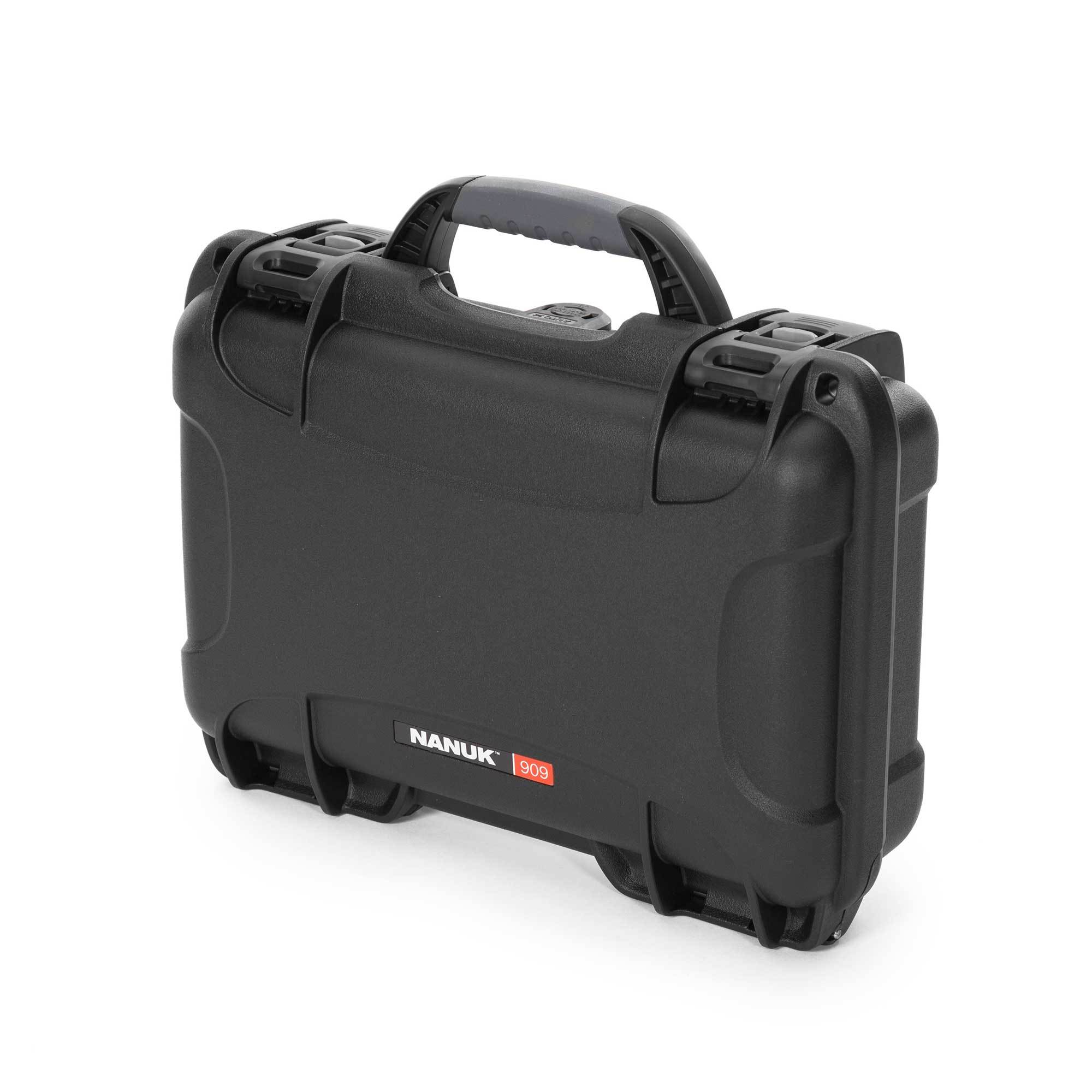 Nanuk 909 waterproof hard case with foam, designed for protection and durability in tough conditions.