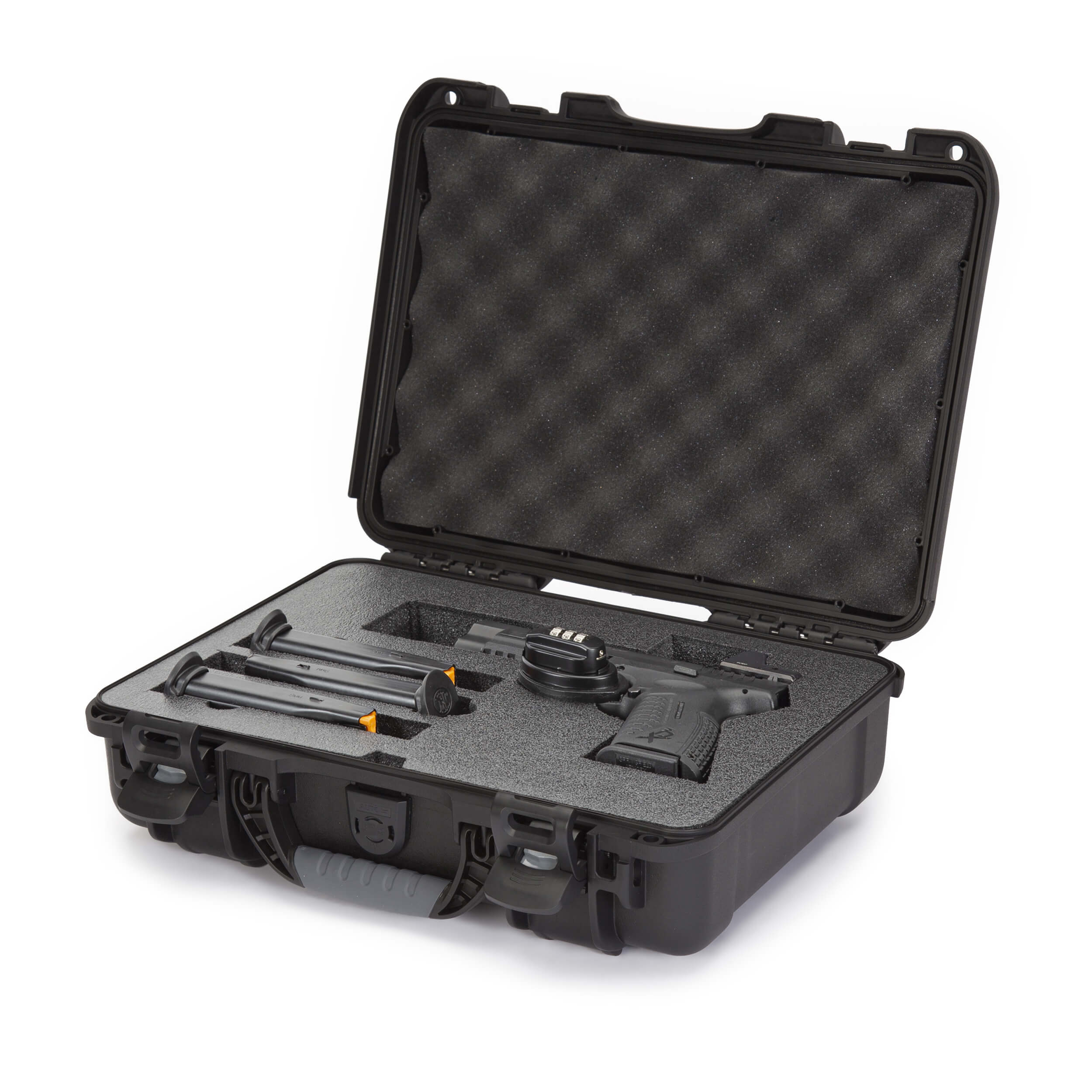 Nanuk 910 Case with foam inside, designed for carrying a pistol and optics securely.