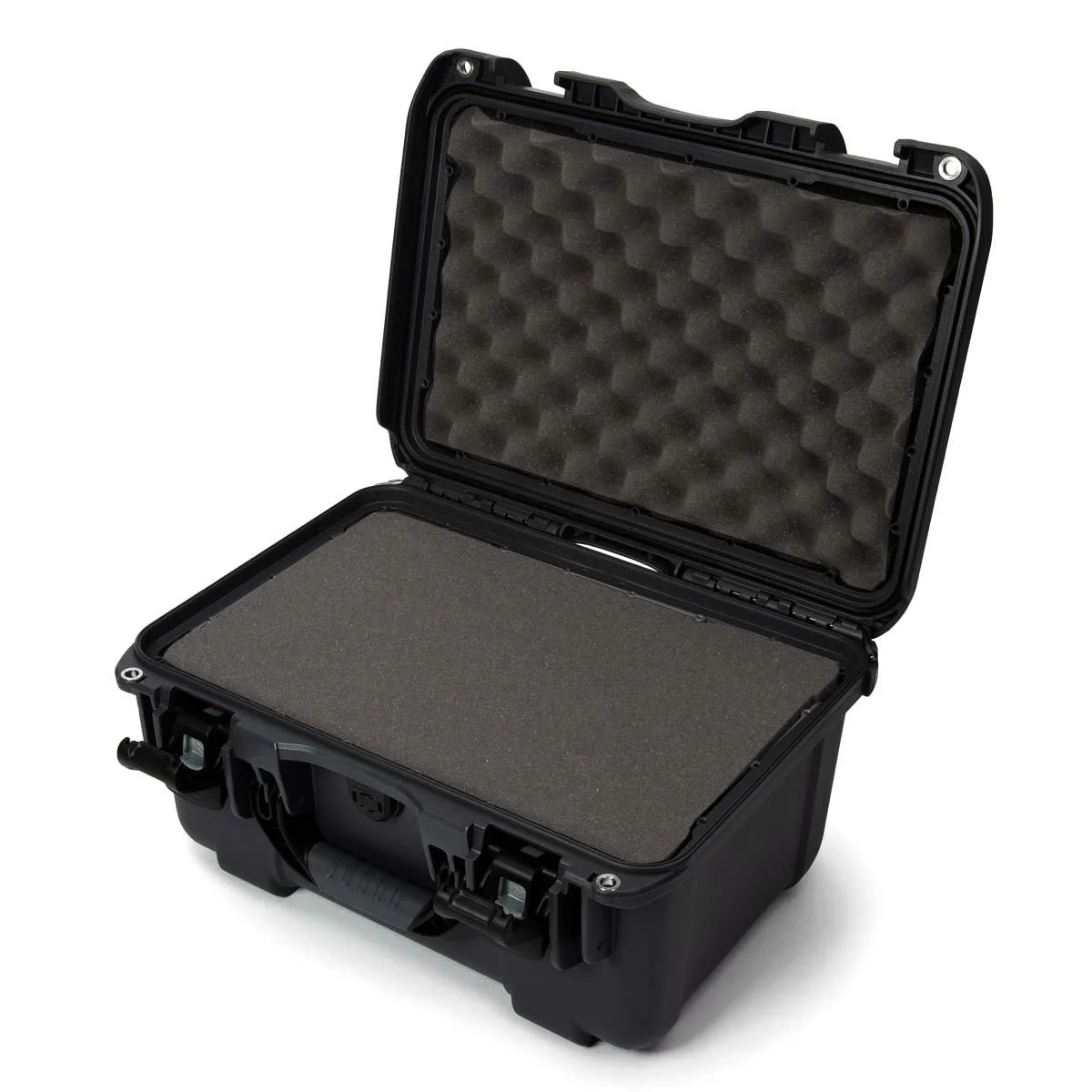 Open Nanuk 918 waterproof hard case showcasing foam interior for securing medium-sized gear.