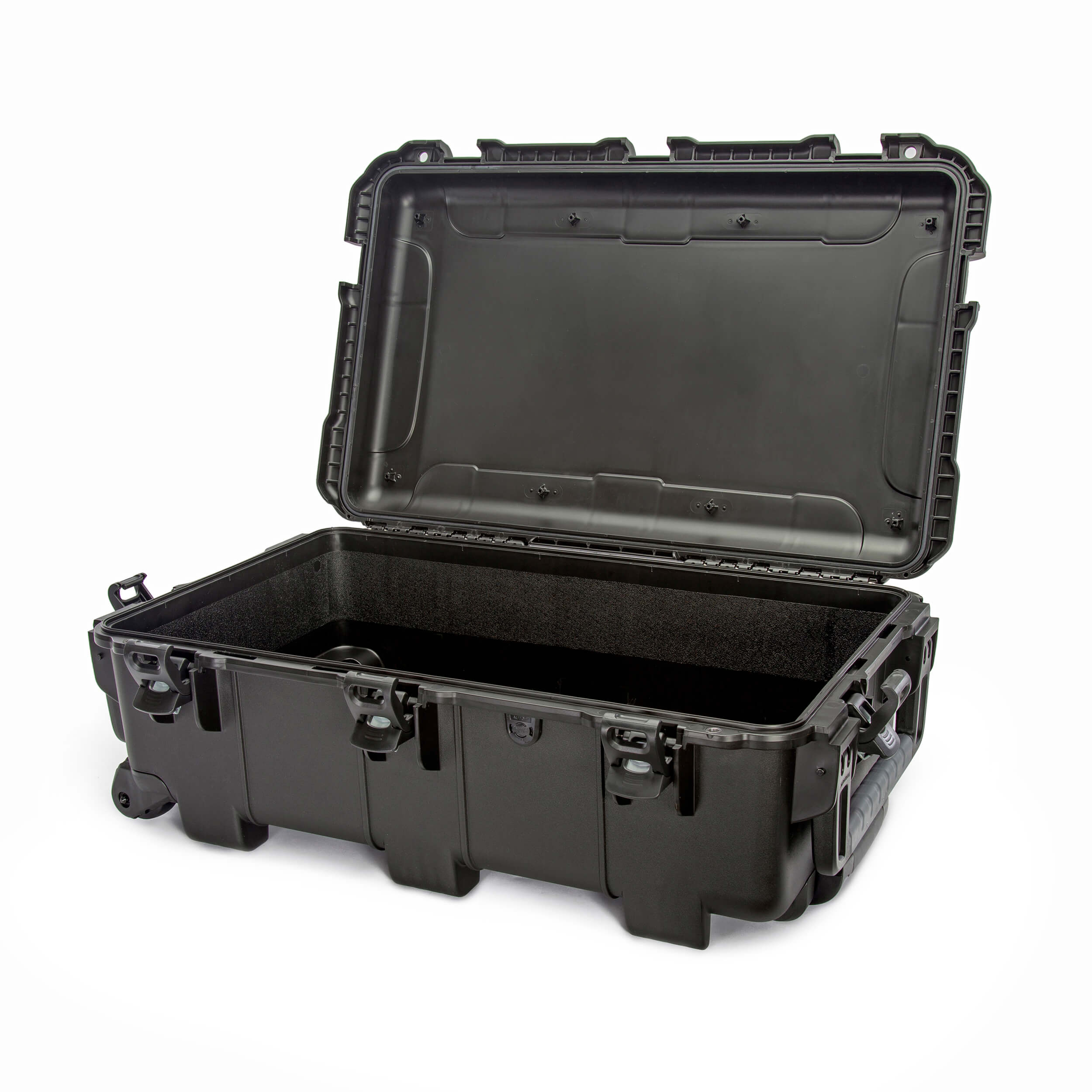 Open Nanuk 962 black waterproof protective case showcasing interior space and heavy-duty design.