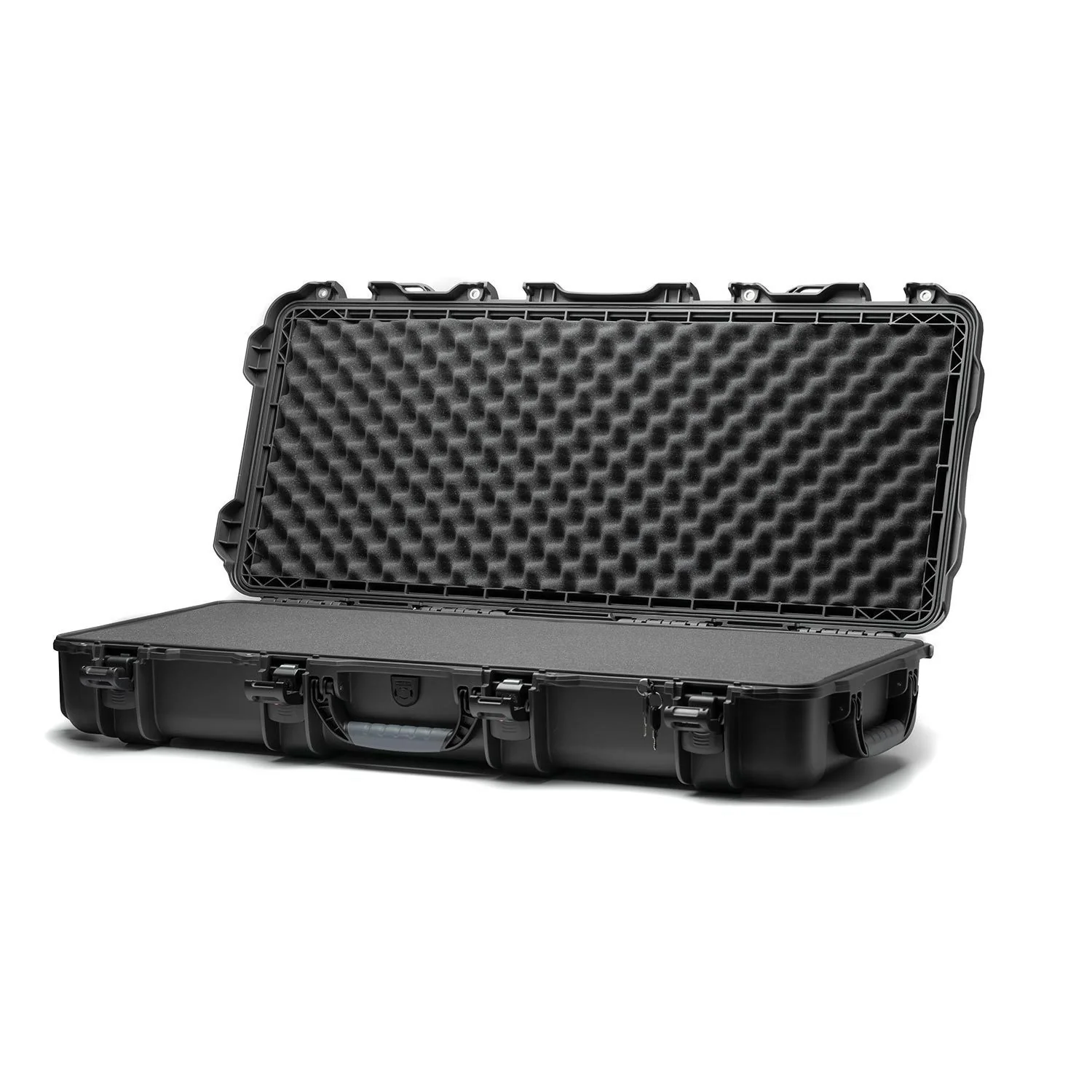 Nanuk 985 Case with foam interior, designed for outdoor protection against water, dust, and impacts. Ideal for firearms storage.