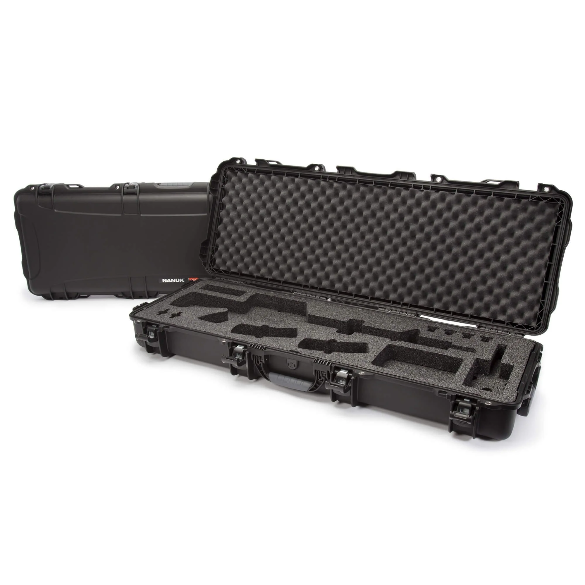 Nanuk 990 waterproof gun case with foam insert, showcasing robust design and secure latching system for ultimate protection.