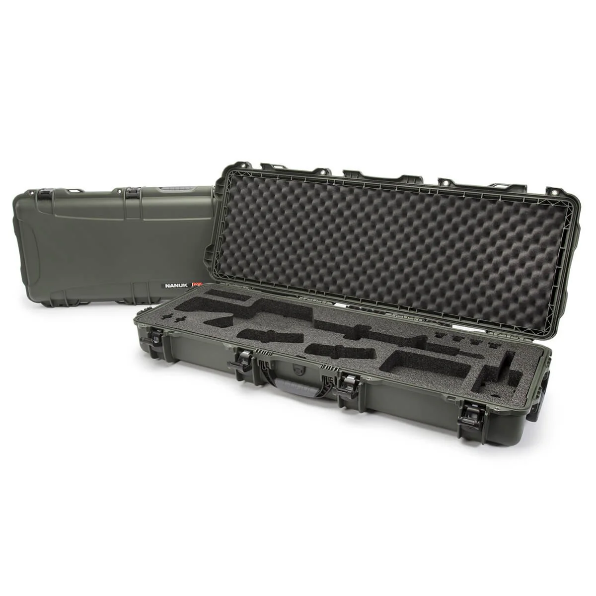 Nanuk 990 Case with foam interior, designed for waterproof protection and secure storage of firearms and gear.