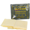 North American Rescue Celox Z-Fold Hemostatic Gauze packaging and gauze strip for stopping severe bleeding injuries.