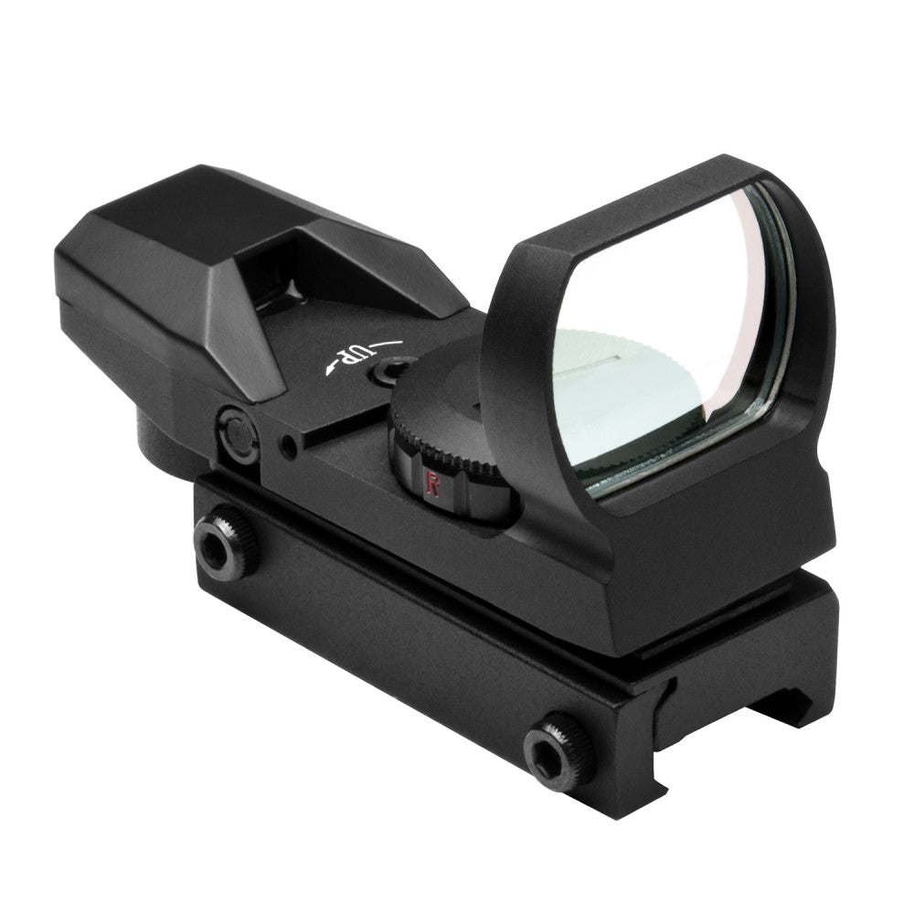 NcSTAR Red & Green Four Reticle Reflex Optic with compact design for quick target acquisition and unlimited eye relief.