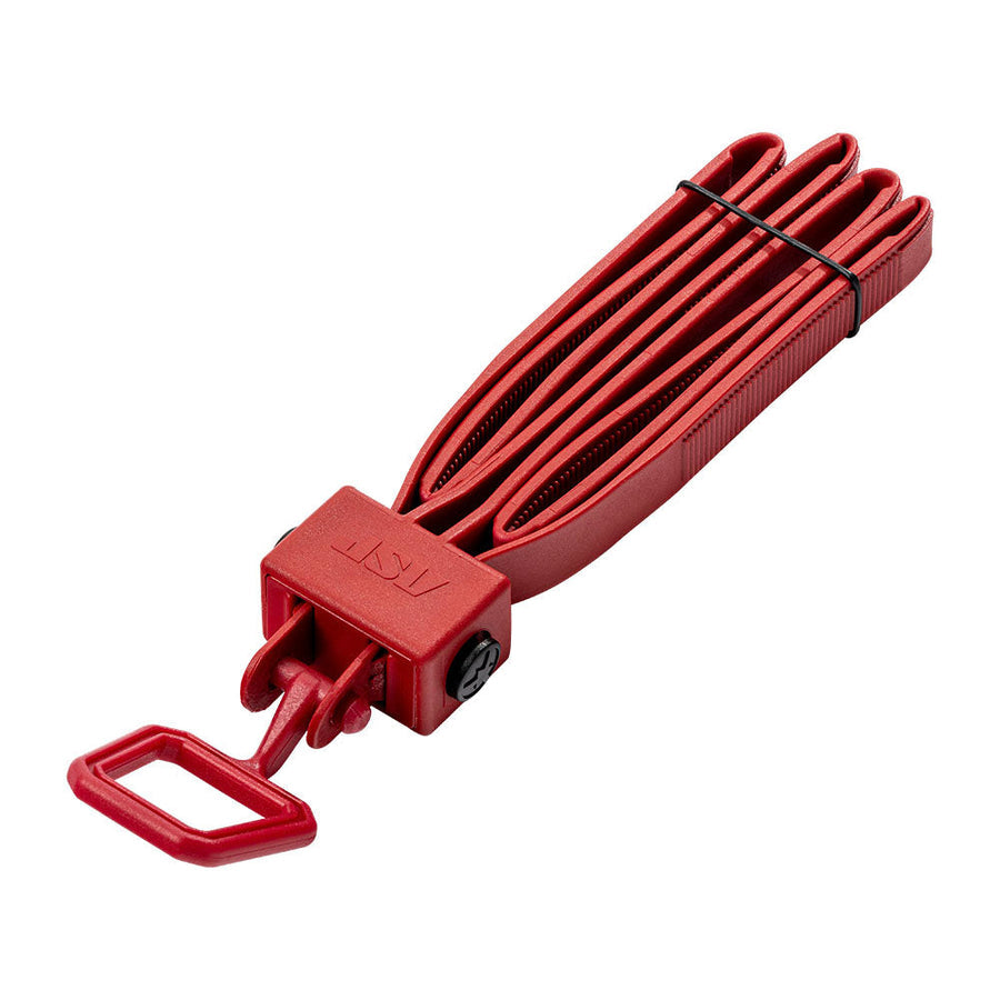 Red training disposable handcuffs on a white background