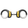 Handcuffs with black and yellow design on a white background