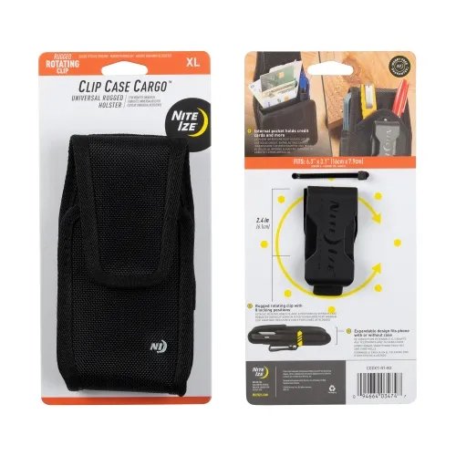 Nite Ize Clip Case Cargo XL, durable holster for mobile devices with rotating clip and shock-absorbing design.