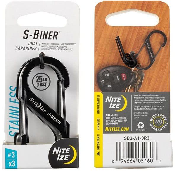Nite Ize S-Biner Stainless Steel Double-Gated Carabiner – Black/Stainless -