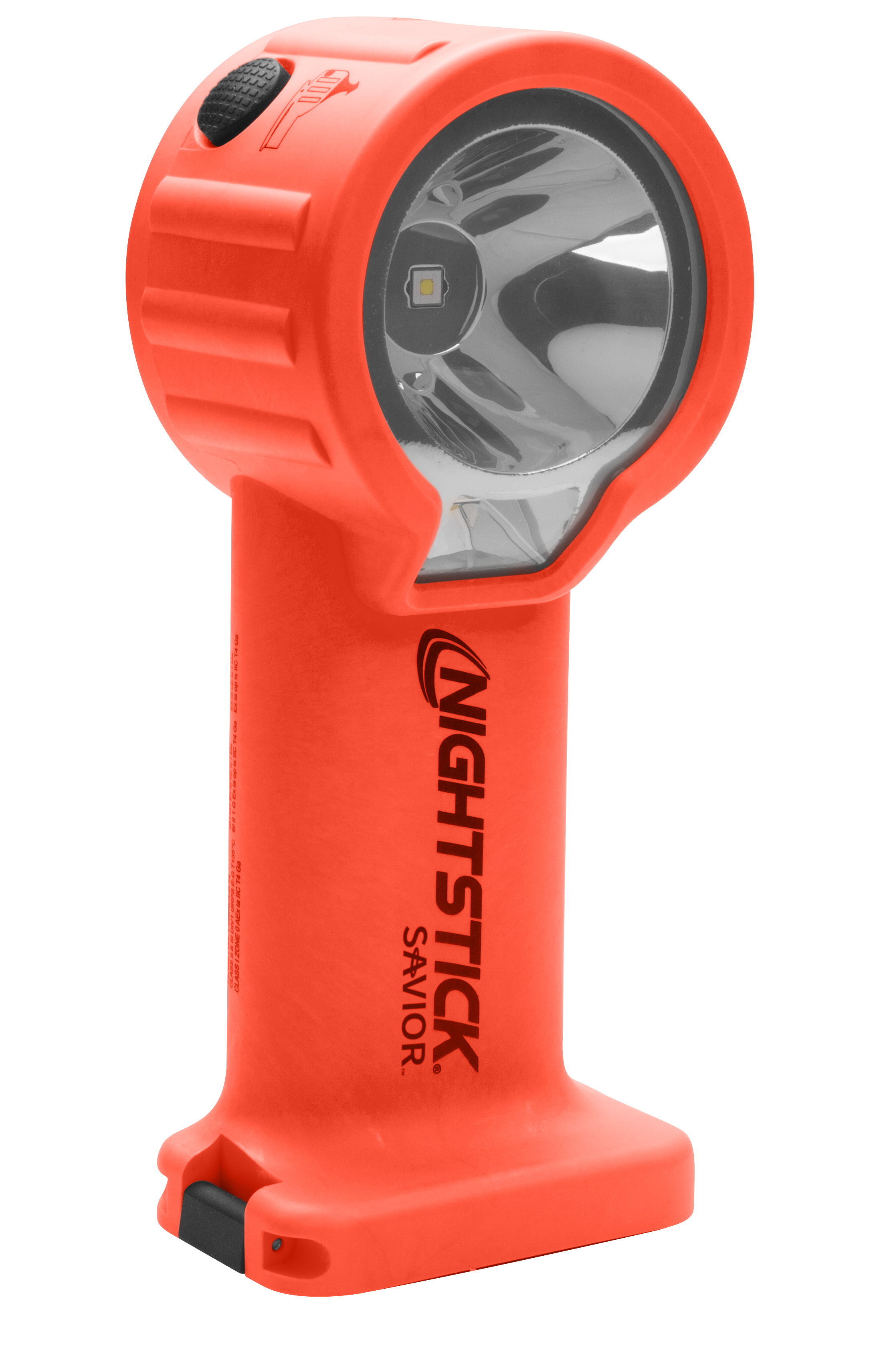 Nightstick Savior flashlight in bright orange, featuring a powerful beam and rugged design for safety and durability.