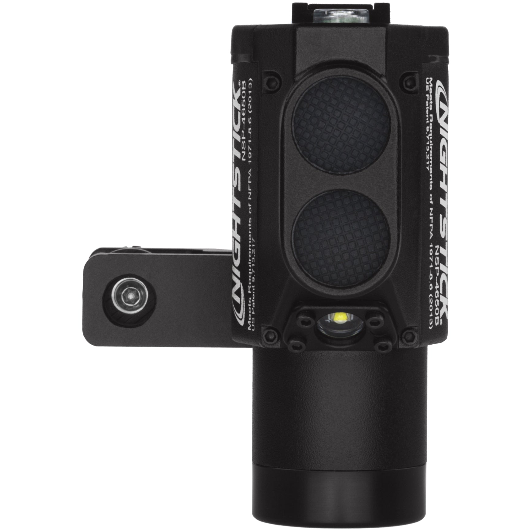 Bottom view of the Nightstick NSP-4650B showing the angled floodlight