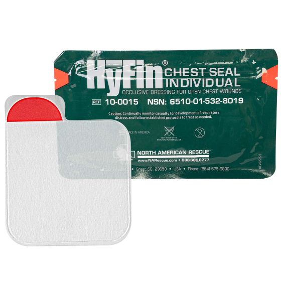 North American Rescue HyFin Individual Occlusive Chest Seal 10-0015 – lifesaving chest wound seal for trauma kits, fast and secure wound protection