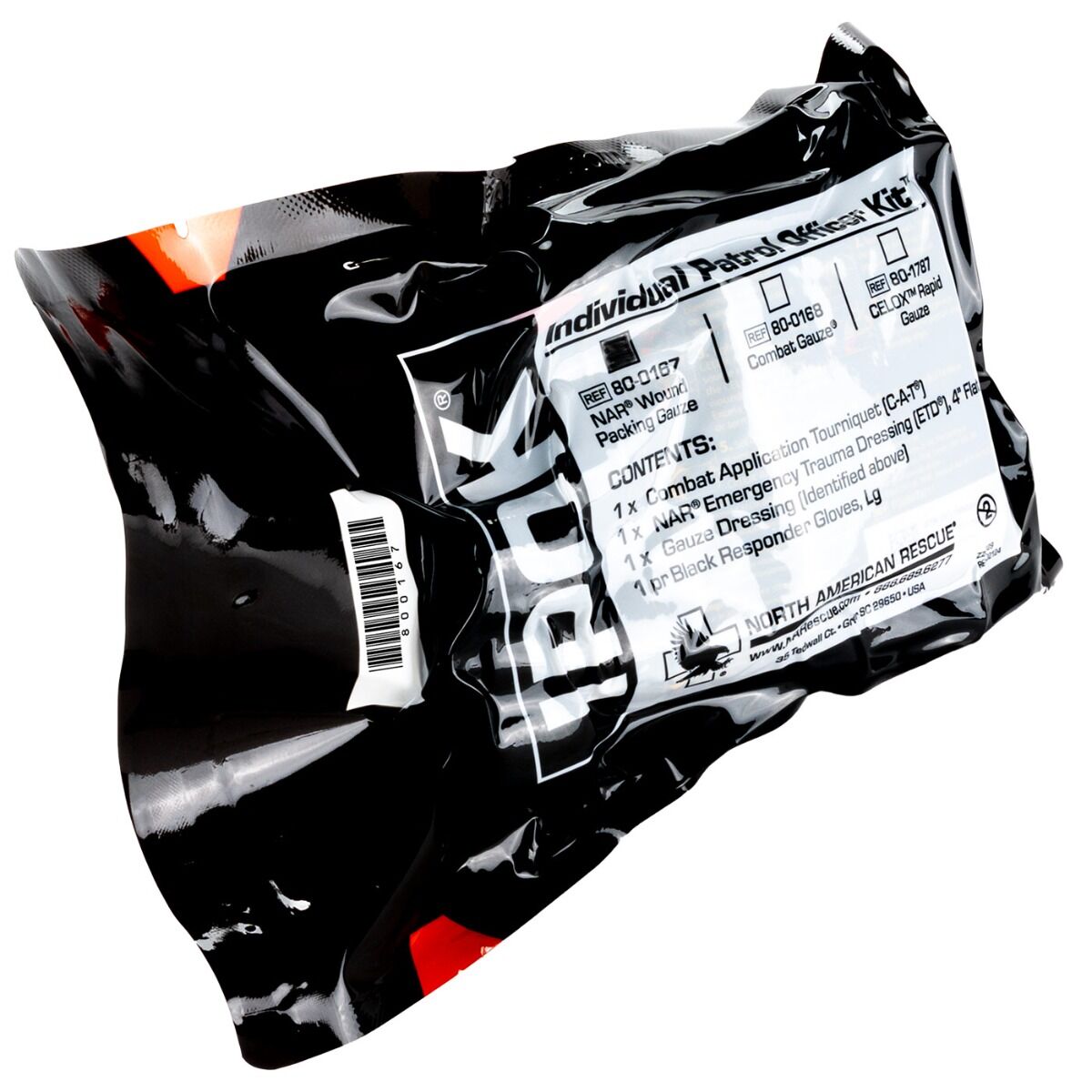 Black and white NAR Individual Patrol Survival Kit with visible branding on a white background