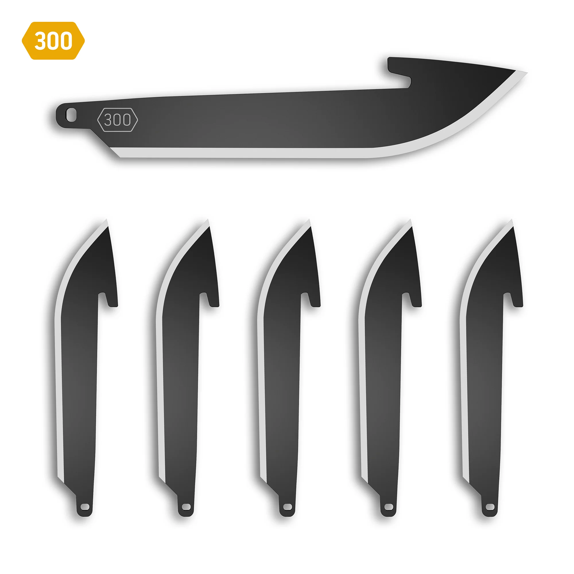 Outdoor Edge 3.0 DROP-POINT BLADE PACK showcasing six razor-sharp replacement blades for hunting knives.