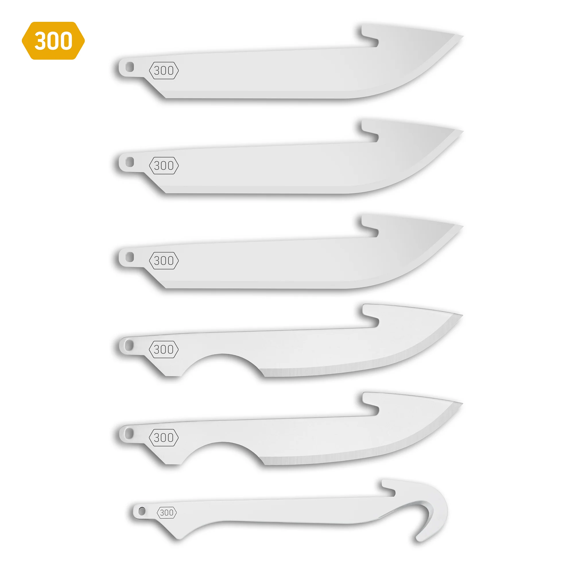 Outdoor Edge 300 Combo Blade Set featuring six versatile replacement blades for outdoor cutting tasks.