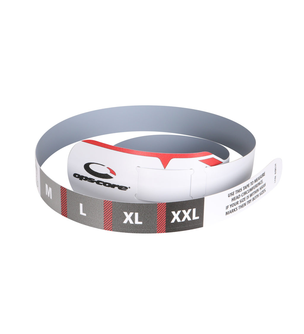 Ops-Core FAST Fit Kit measuring tape for accurate helmet sizing, including M, L, XL, and XXL options.