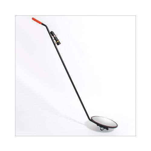 Premier Crown Indoor/Outdoor Inspection Mirror with a long handle and wheels for easy maneuverability.