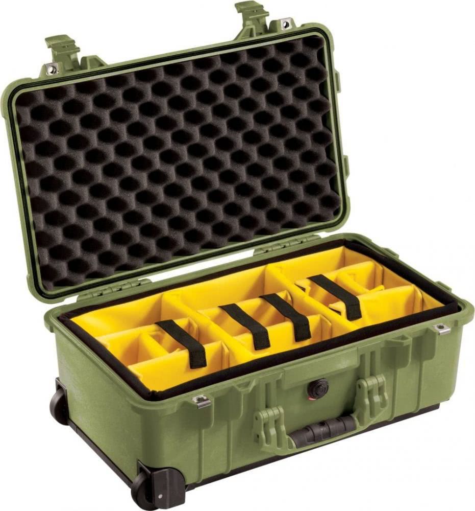 Pelican Products 1510 Carry-On Case – OD Green, Padded Dividers -