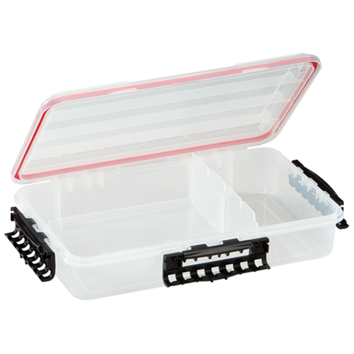 Plano Deep Bulk Storage Waterproof StowAway open, showcasing adjustable compartments and tight-sealing latches.