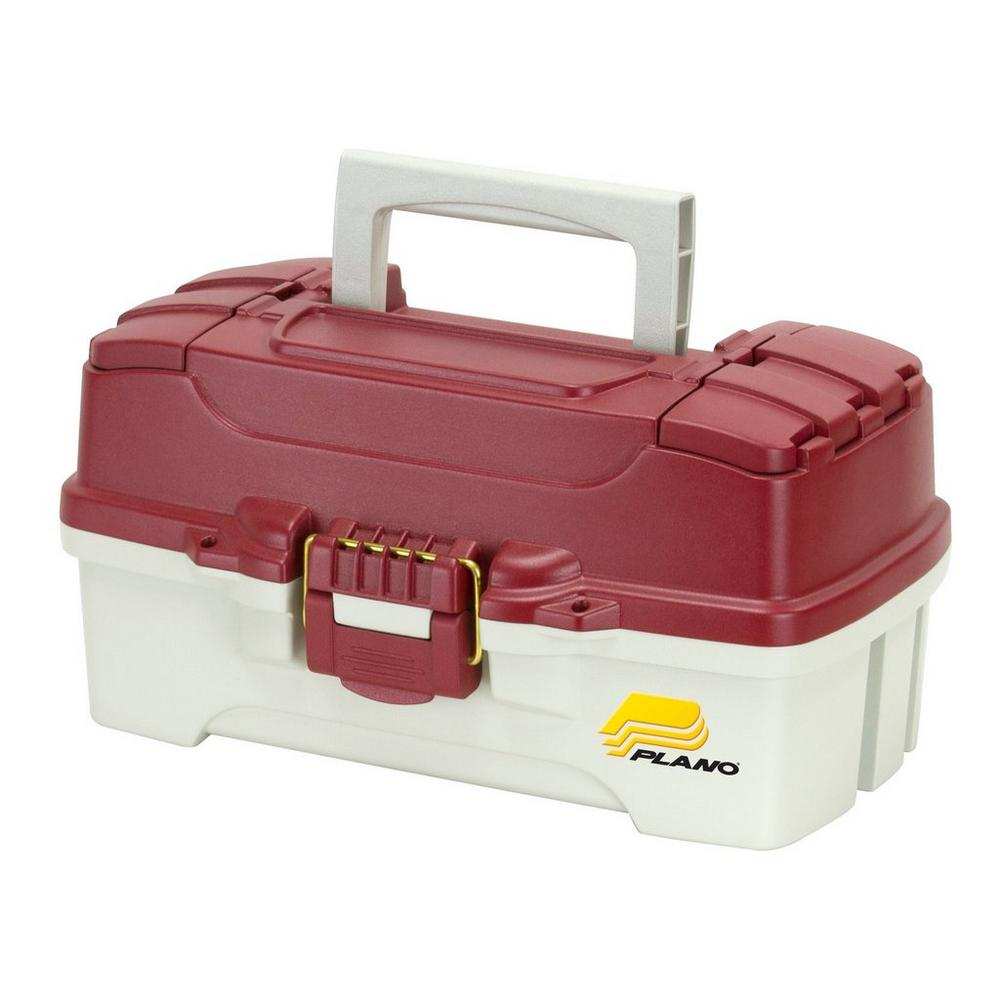 Plano 1 Tray Tackle Box in Red Metallic and Off White with dual top access for versatile organization.