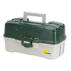 Plano 620306 3 Tray Tackle Box in green and white, featuring adjustable compartments and a sturdy latch for fishing gear storage.