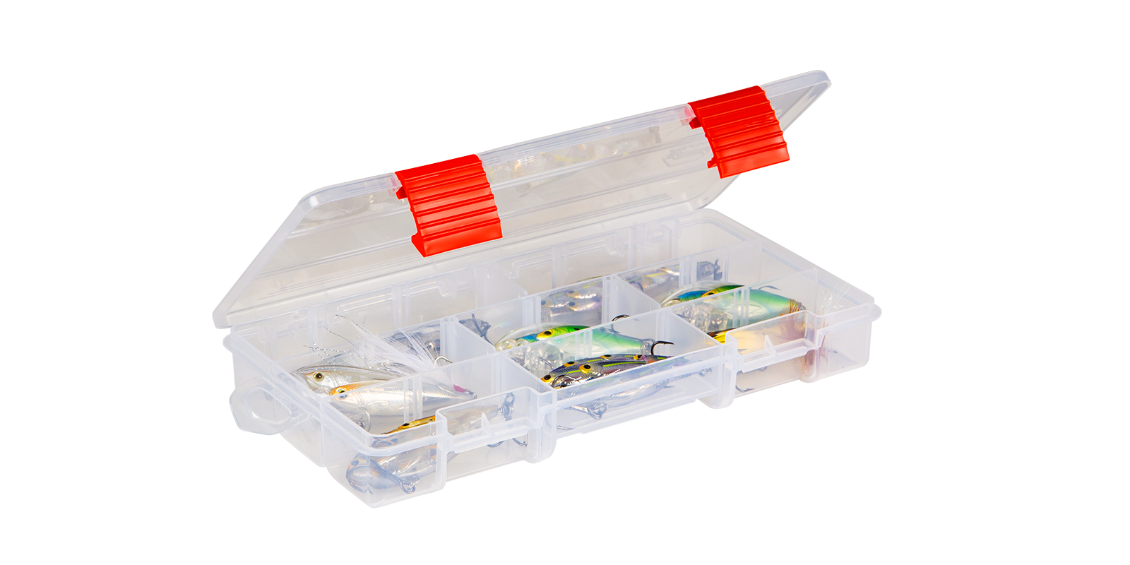 Plano Rustrictor 3500 tackle box with adjustable dividers, ideal for organizing fishing lures and accessories.