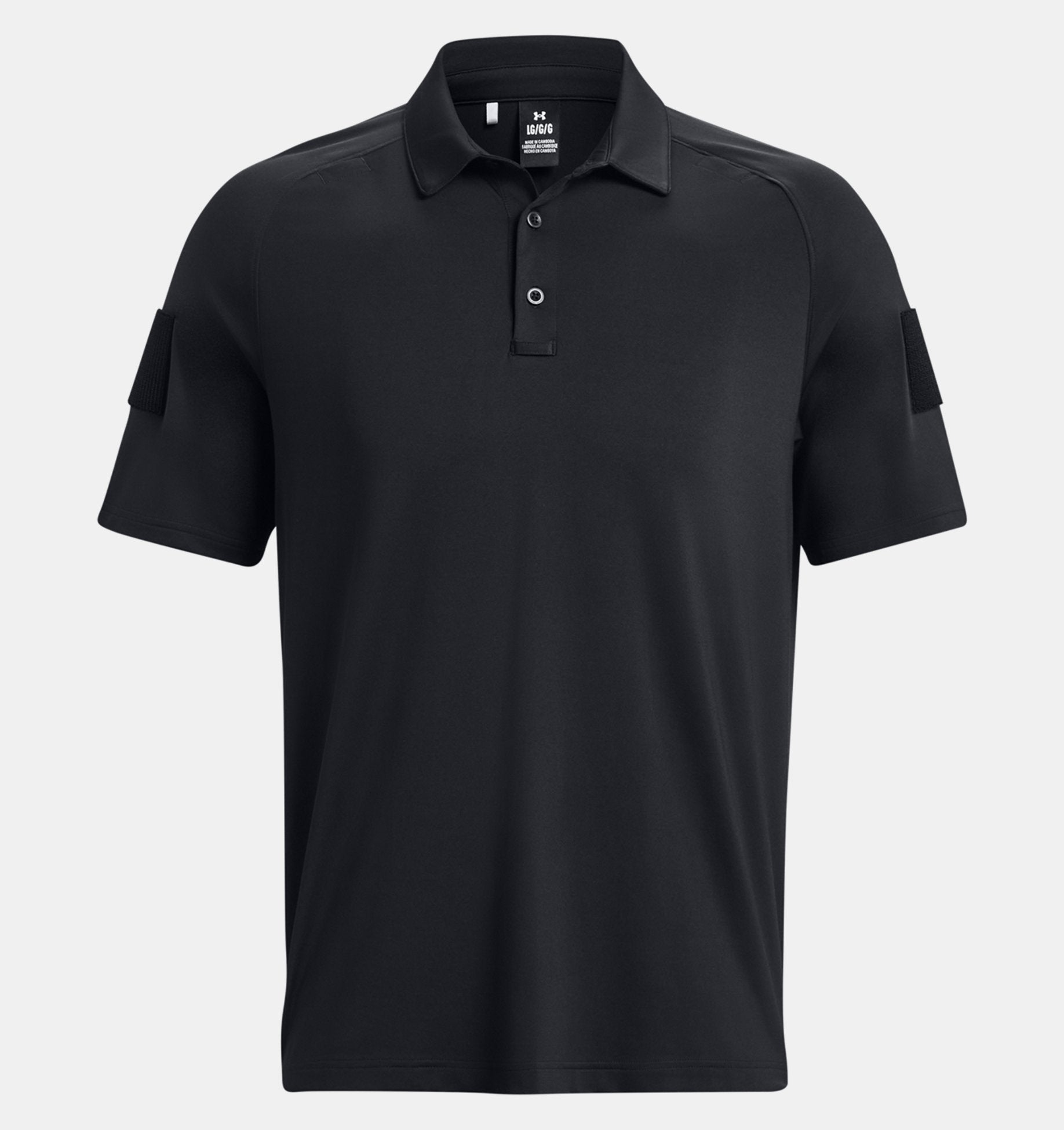 Under Armour Men's UA Tac Elite Polo 1379202 in black, featuring breathable, sweat-wicking fabric and tactical design.