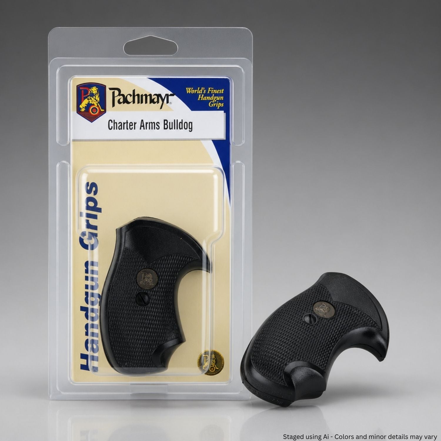 Revolver grips on a gray background