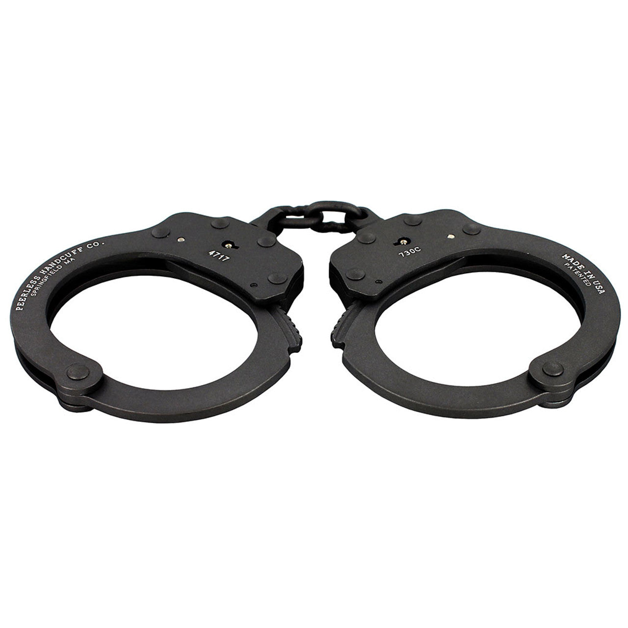 Black handcuffs on a white background