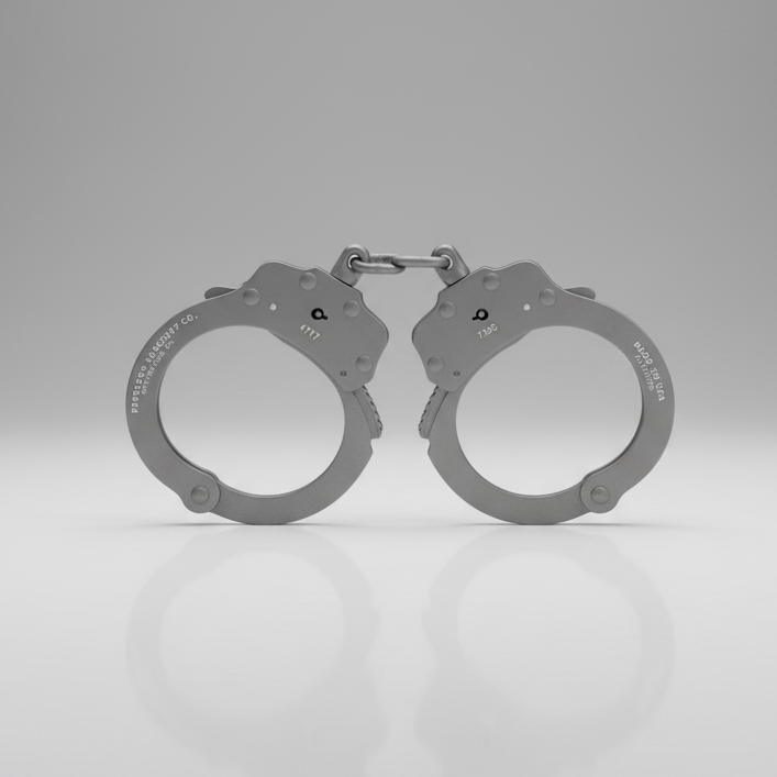 Peerless Handcuff Company Model 730C Superlite Chain Link Handcuff 4708/4709 Silver on a gray background