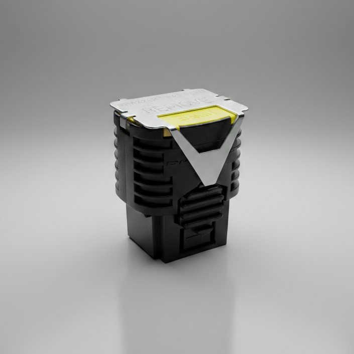 PhaZZer 15ft Dart Pro CEW Cartridge - Yellow Blast Doors for Enforcer, Dragon, TASER X26 X26C X26Pe with a black and yellow design on a gray background