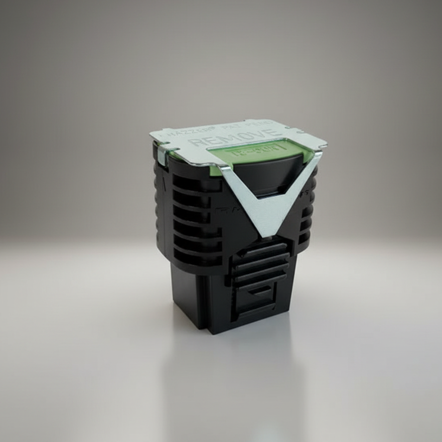 Black and green PhaZZer 21ft Dart Pro Cartridge - Green Blast Doors for Enforcer, Dragon, TASER X26 X26C X26P on a gray background