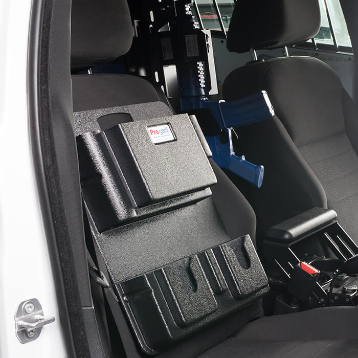 Pro-Gard Industries Portable Seat Organizers D2951 shown on a police patrol car's seat