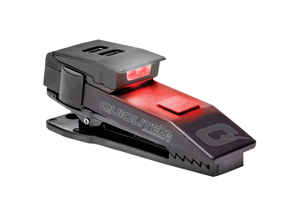 QuiqLite QuiqLiteX1 tactical red/white LED light with adjustable arm, made from durable German nylon plastic.