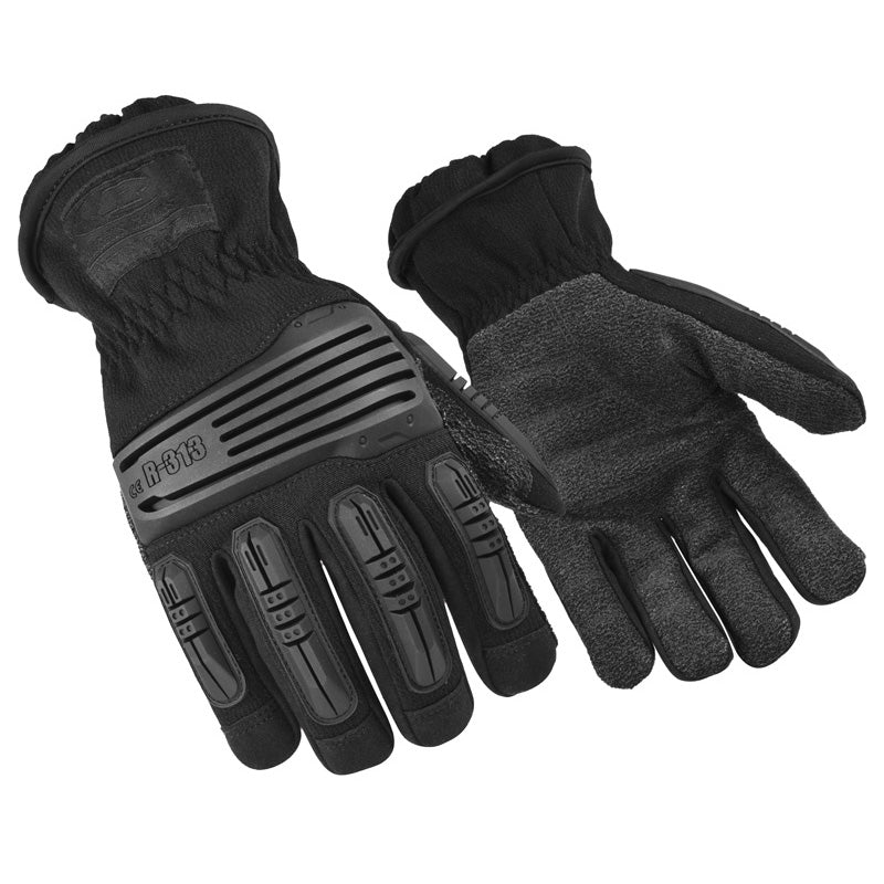 Ringers Gloves Extrication Glove featuring durable black design and protective knuckle padding for fire and rescue operations.