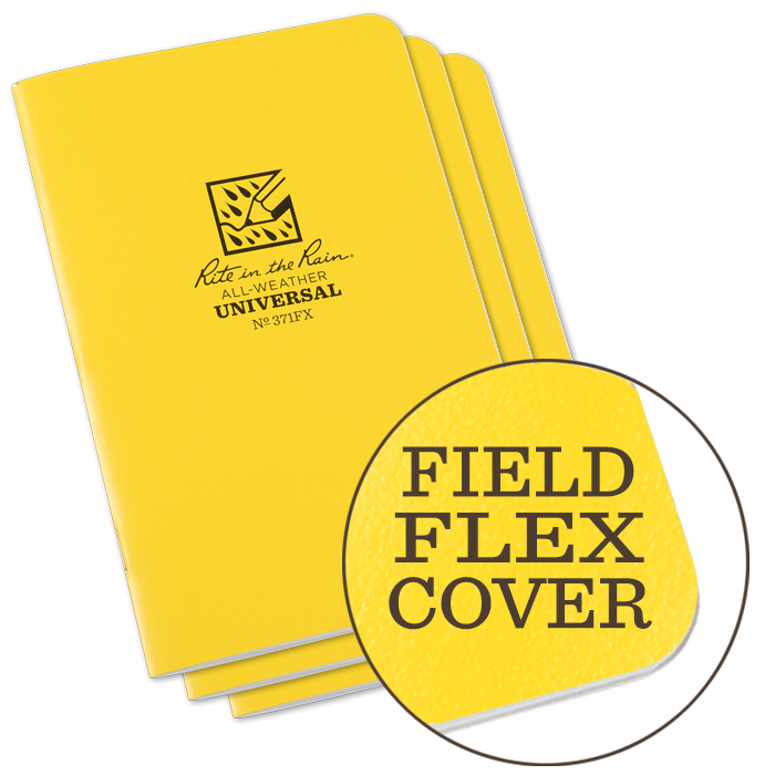 Rite in the Rain Field-Flex Universal Notebook 3 Pack featuring durable all-weather cover in vibrant yellow.