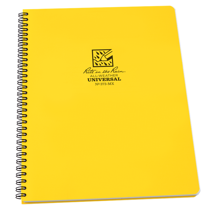 Rite in the Rain yellow side spiral notebook with Polydura cover and all-weather paper for durability and versatility.