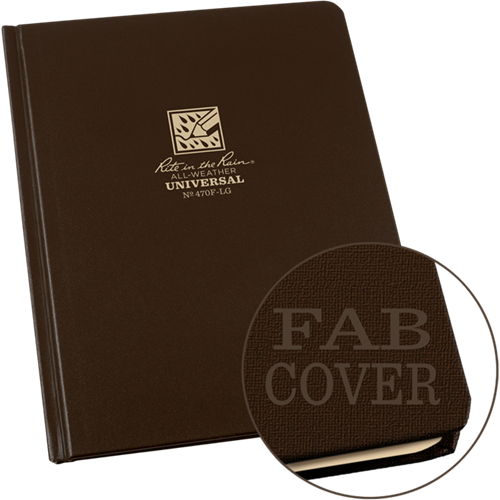 Rite in the Rain hard-cover notebook with durable fabric cover, designed for weather-resistant fieldwork.