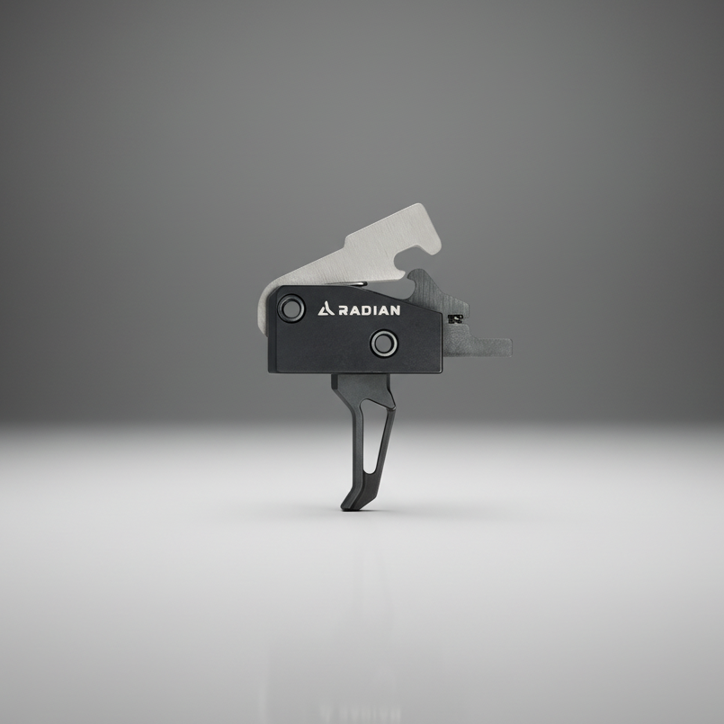 AR-15 AR-10 trigger with 'Radian' branding on a gray background