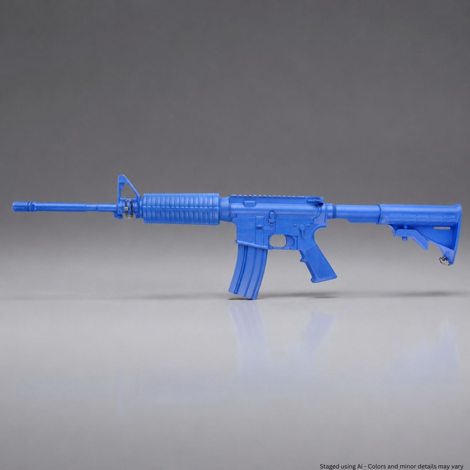 Blue training rifle on a gray background