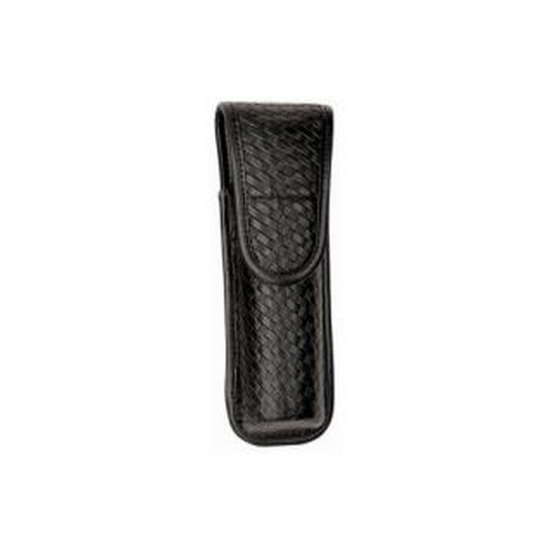 Safariland Model 7907 OC/Mace Spray Holder in black leather-like finish with full flap for secure canister storage.
