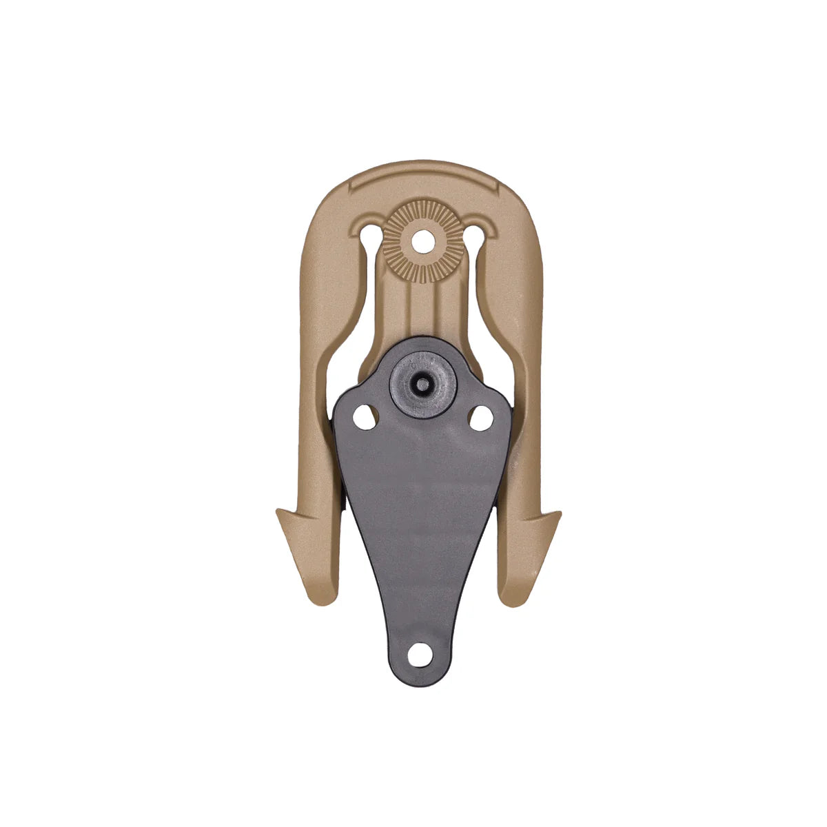 A flat dark earth Safariland TMA Tactical MOLLE Adapter with a MLS 16 locking fork.