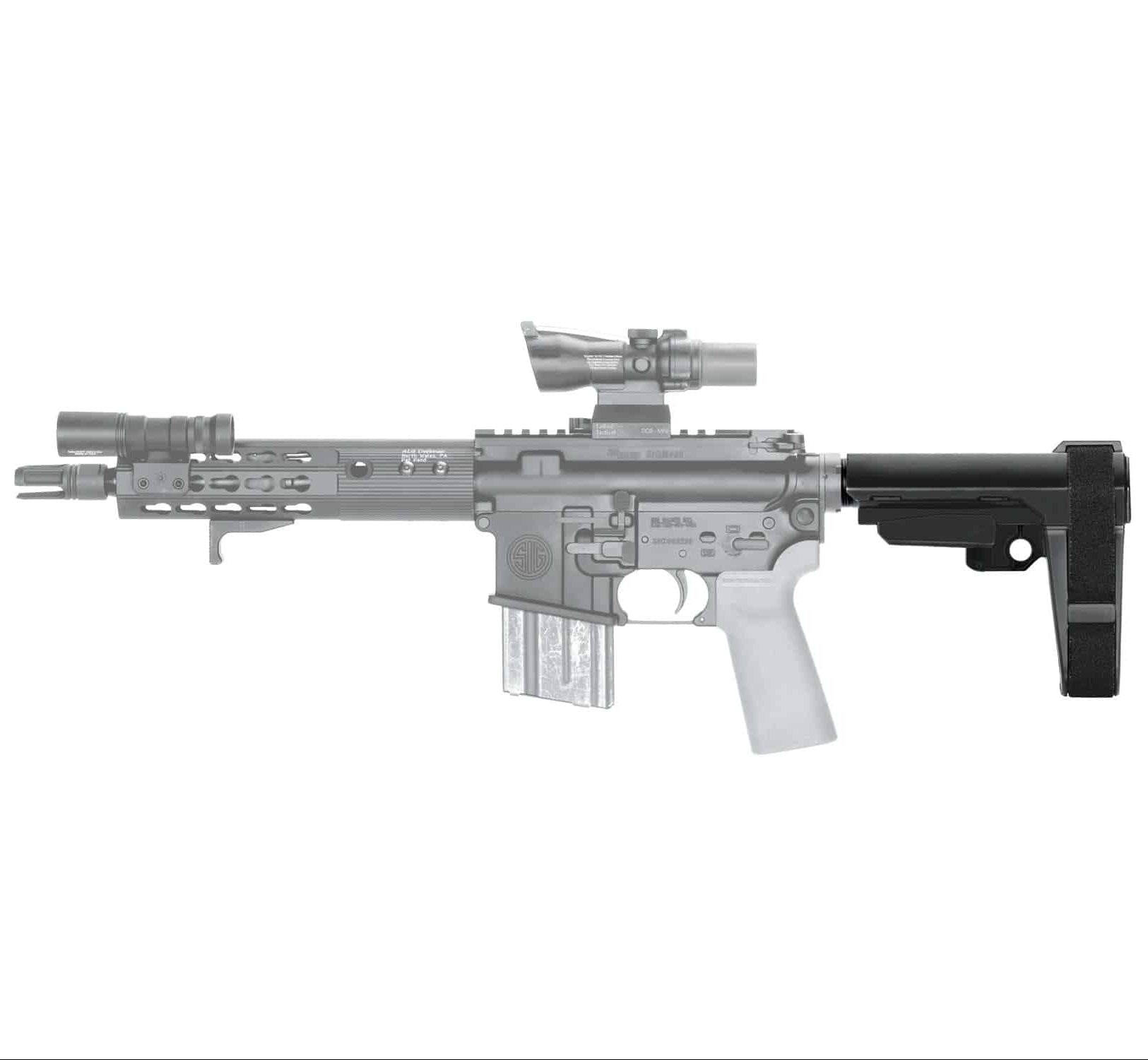 Gray rifle with black stock on a white background