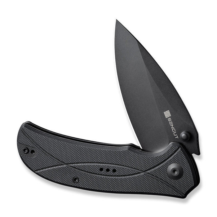 SENCUT Hyrax Flipper Knife with black blade and textured handle, perfect for EDC and outdoor use. Model S23097-1.