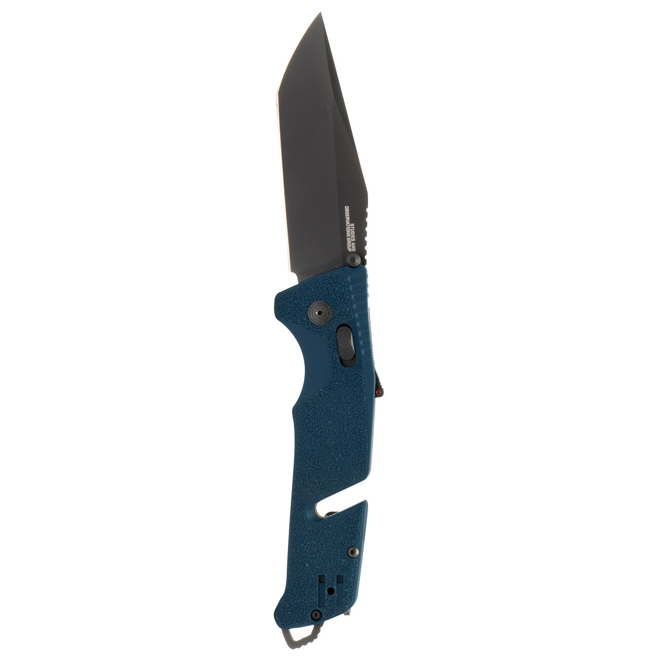 SOG Trident AT folding knife in uniform blue with tanto blade, featuring assisted opening and AT-XR Lock mechanism.