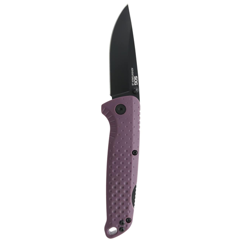 SOG Adventurer LB folding knife in dusk purple and black, featuring a durable lock-back design for safety and reliability.
