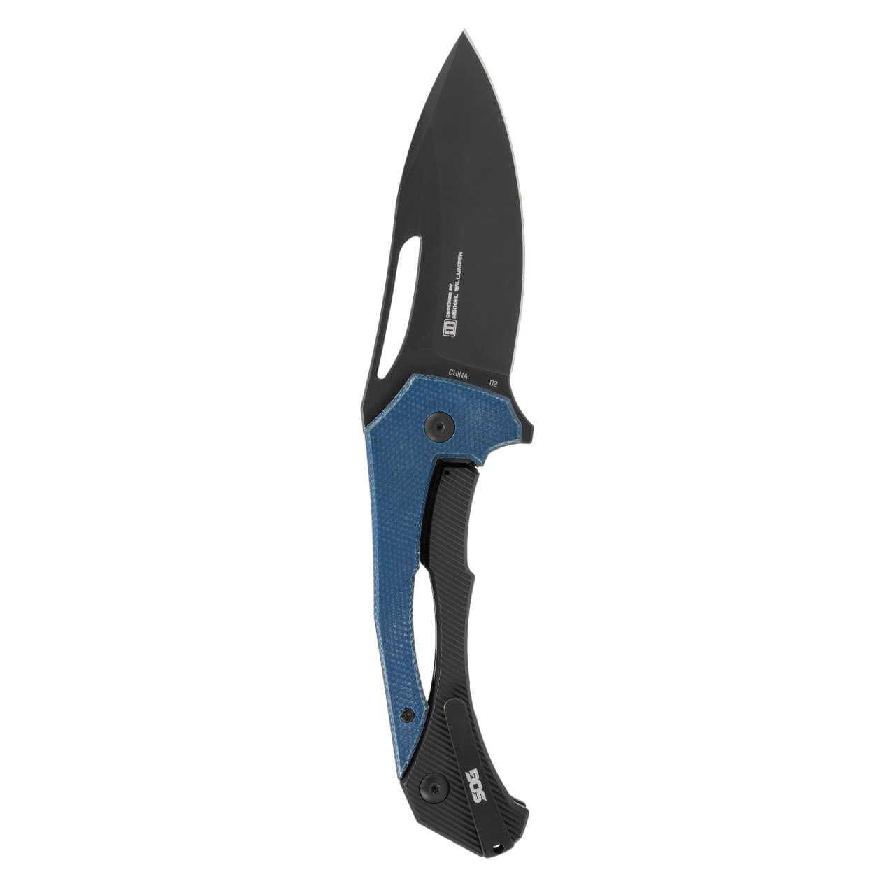 SOG Bulwark FLK knife in blue with a 3-inch D2 steel blade, designed for outdoor adventures and everyday carry.