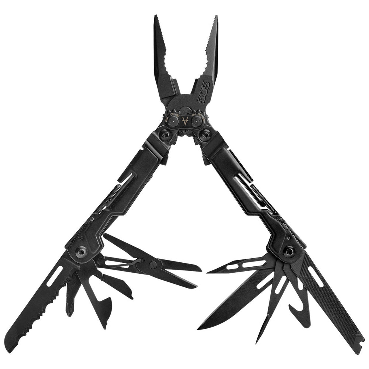 SOG PowerPint mini multi-tool featuring pliers, scissors, and various blades for versatile use.